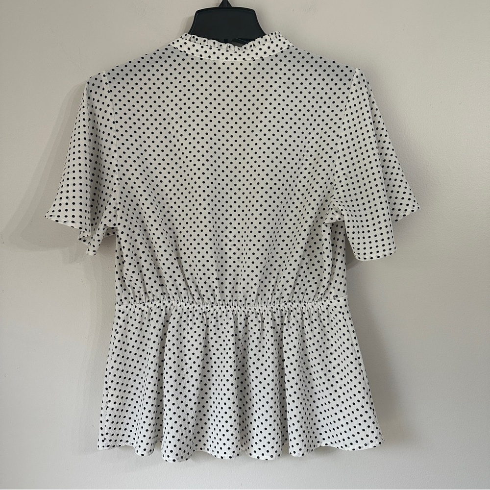 Monteau Polka Dot white and black Faux Wrap Shirt Top Blouse size Large - Picture 3 of 9